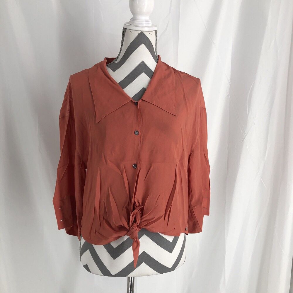 Ottod'Ame Long-sleeved Button Up Shirt Tie Waist Coral XS